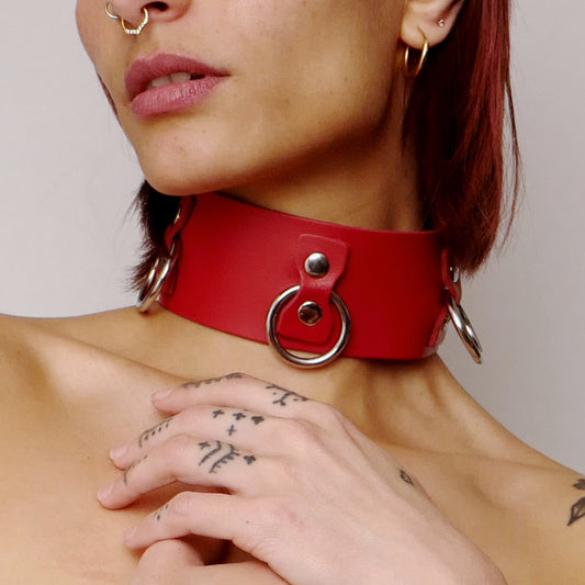 Collier en cuir Collection Anneaux Rouge