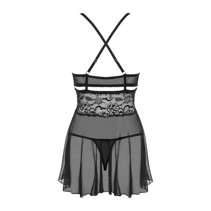 Nuisette babydoll noire dentelle — vue dos bretelles croisées réglables