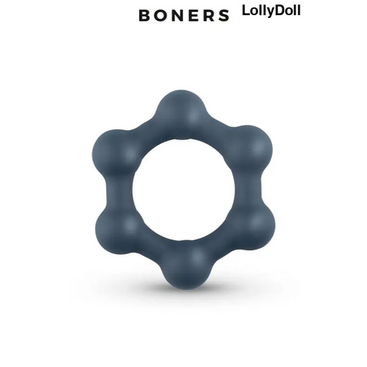 Cockring hexagonal avec billes en acier pour des sensations intenses. Gaine de plaisir pour un disponible chez LollyDoll