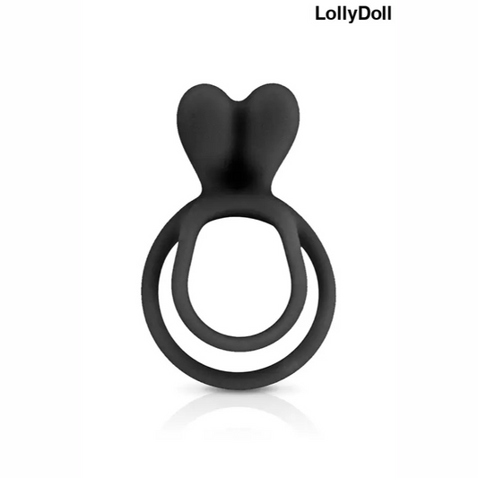 Anneau pénien double en silicone noir avec un sommet en forme de langue pour stimuler le clitoris disponible au meilleur prix sur LollyDoll