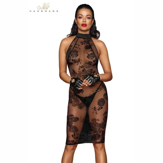 Robe midi en tulle avec bretelles en velours dans le dos, motif floral , transparente pour soirées spéciales et pour attirer les regards, disponible sur LollyDoll en promotion