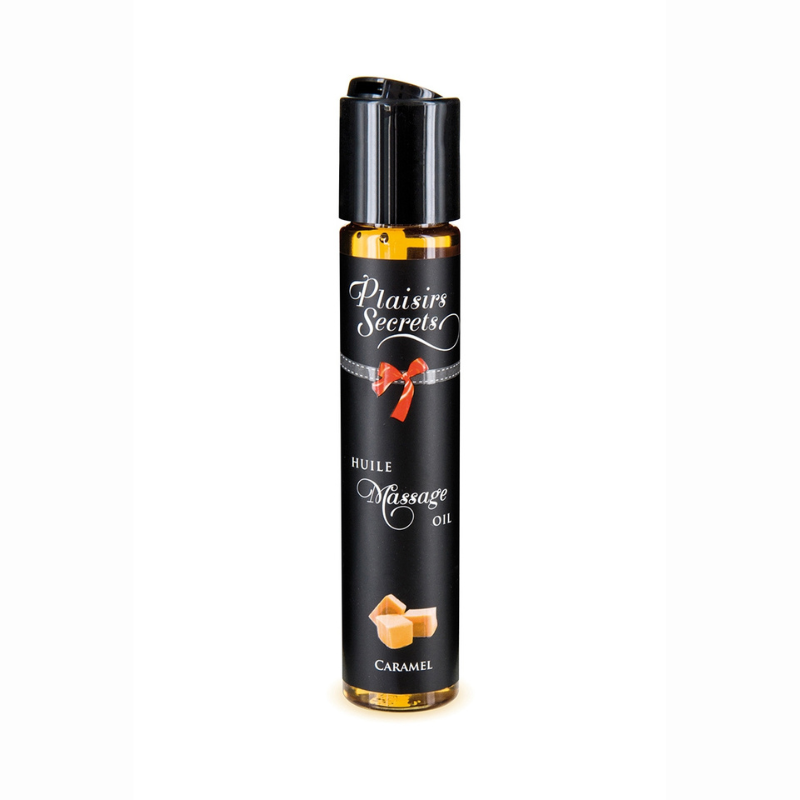 Huile massage gourmande Plaisirs Secrets caramel 59ml comestible flacon LollyDoll