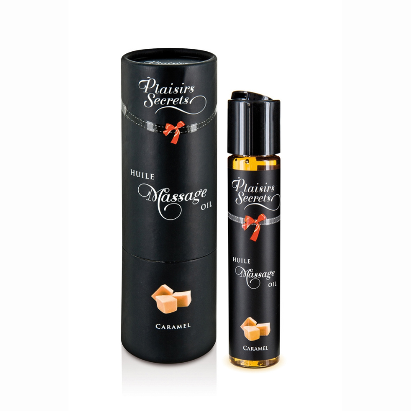 Huile massage gourmande Plaisirs Secrets caramel bouchon flip-top doseur