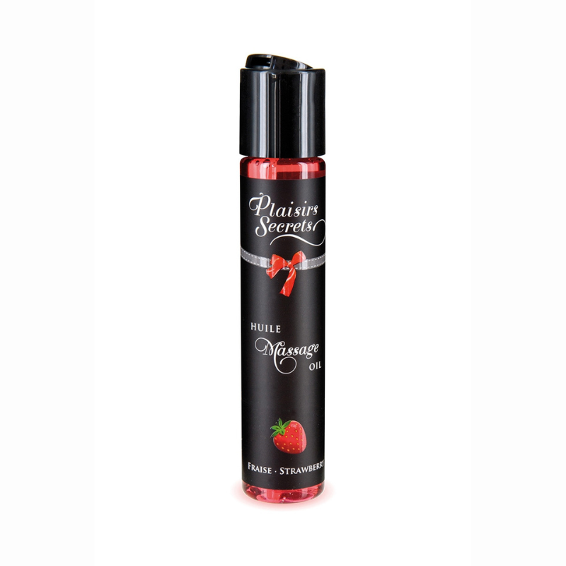 Huile massage gourmande Plaisirs Secrets fraise bouchon flip-top 100% végétale