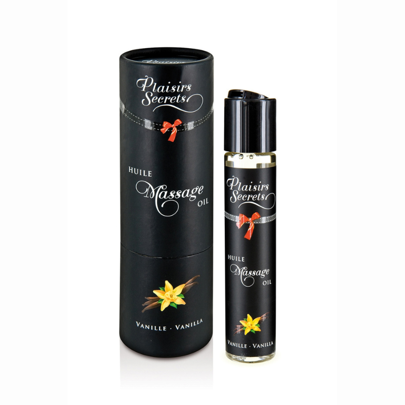 Huile massage gourmande Plaisirs Secrets vanille bouchon flip-top 100% végétale