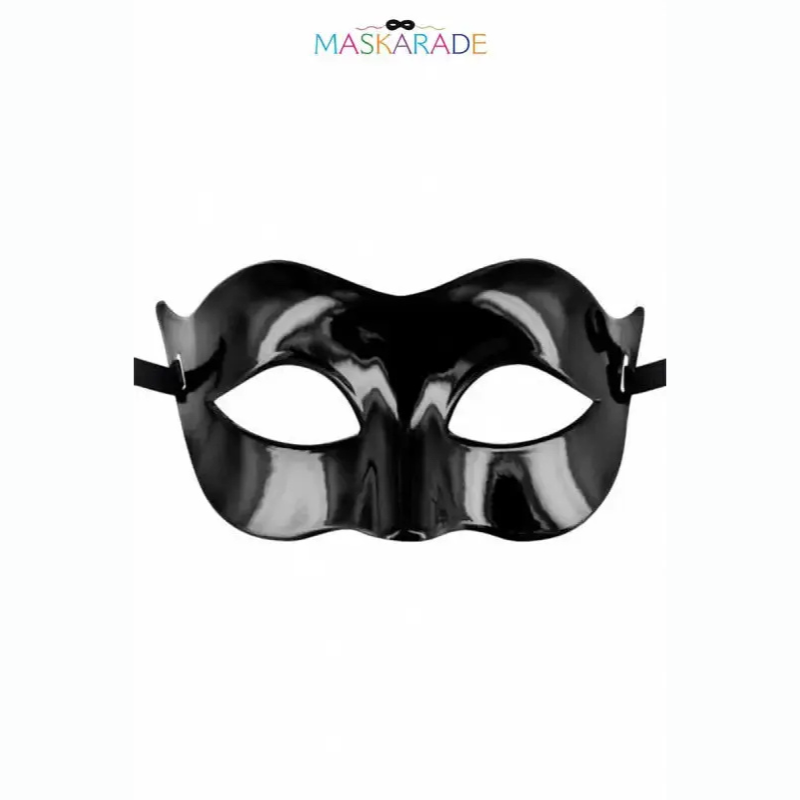 Masque sexy Solomon de Maskarade, loup rigide noir laqué élégant pour soirées spéciales.