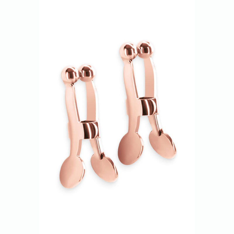 Pinces à tétons couleur rose gold en métal très solides et confortables pour des jeux BDSM en toute sécurité