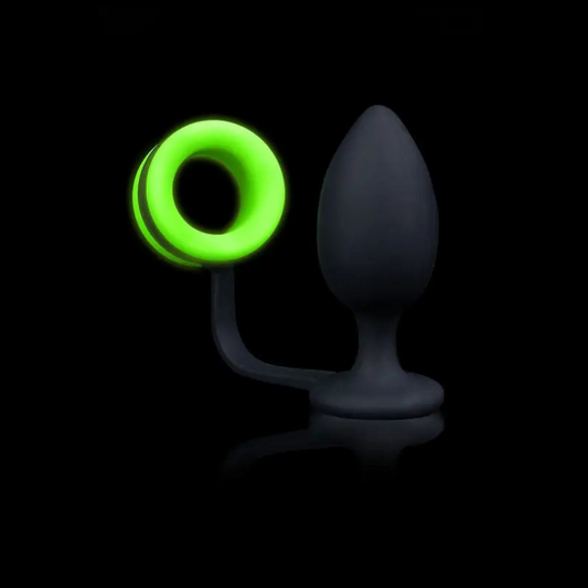 Cockring vert phosphorescent et Plug anal en silicone noir disponible chez votre partenaire de plaisir LollyDoll