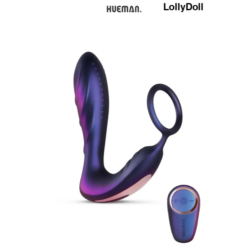 Black Hole Cockring et plug vibrant combiné violet avec télécommande de la marque Hueman disponible sur LollyDoll