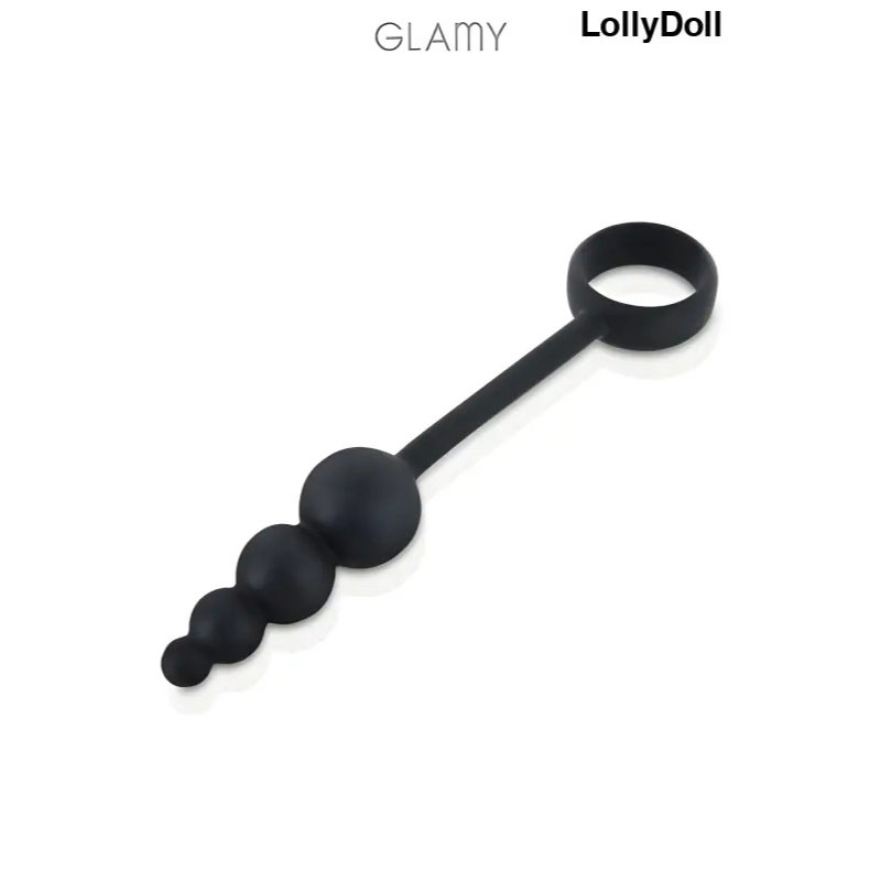 Plug anal combiné avec un cockring en silicone de couleur noire, les perles anales sont de tailles différentes pour une insertion et des sensations douce et intense disponible sur LollyDoll