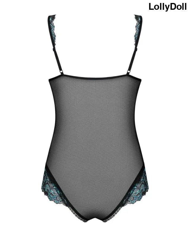 Amanta body ouvert noir et turquoise, sexy et audacieux. Ce body ouvert allie élégance et disponible chez LollyDoll
