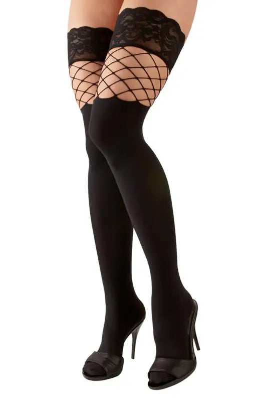 Collants opaques sexy noirs autofixants Cotelli Legwear, pour un look élégant et sensuel. disponible chez LollyDoll