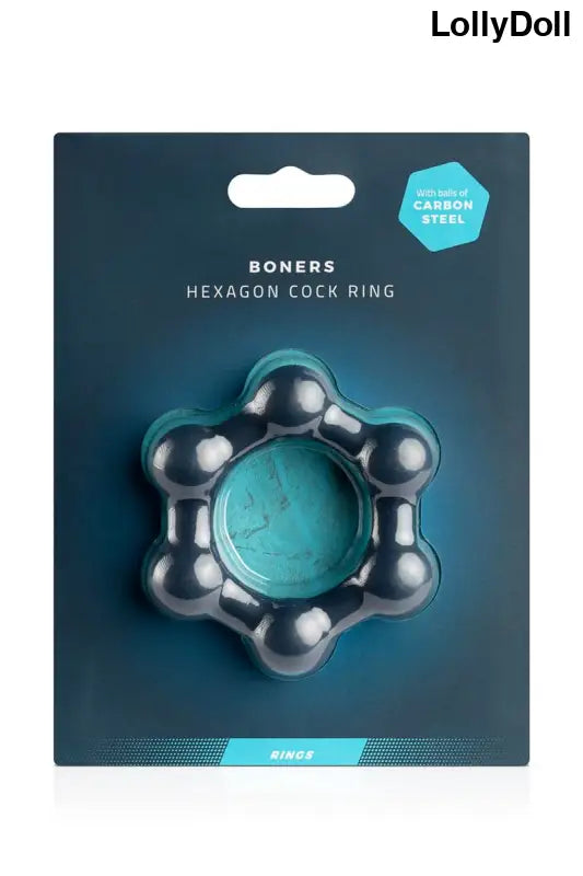 Cockring hexagonal avec billes en acier pour des sensations intenses. Gaine de plaisir pour des disponible chez LollyDoll