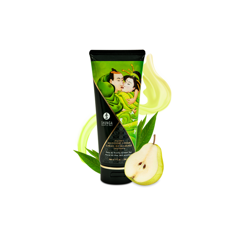 Crème massage comestible Shunga poire thé vert onctueuse hydratante sans paraben vegan