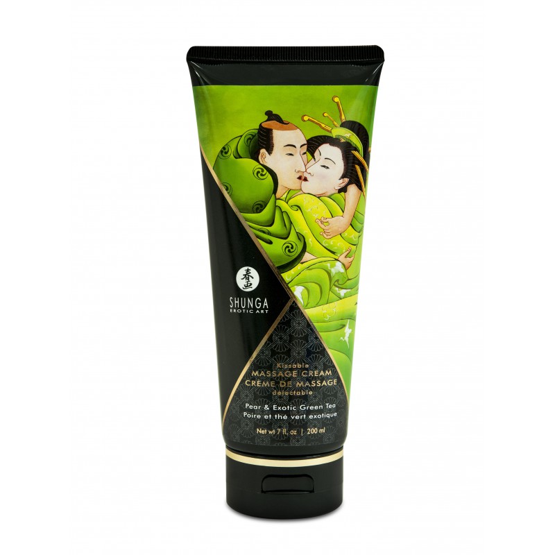 Crème massage comestible Shunga poire thé vert 200 ml tube fraîcheur exotique LollyDoll