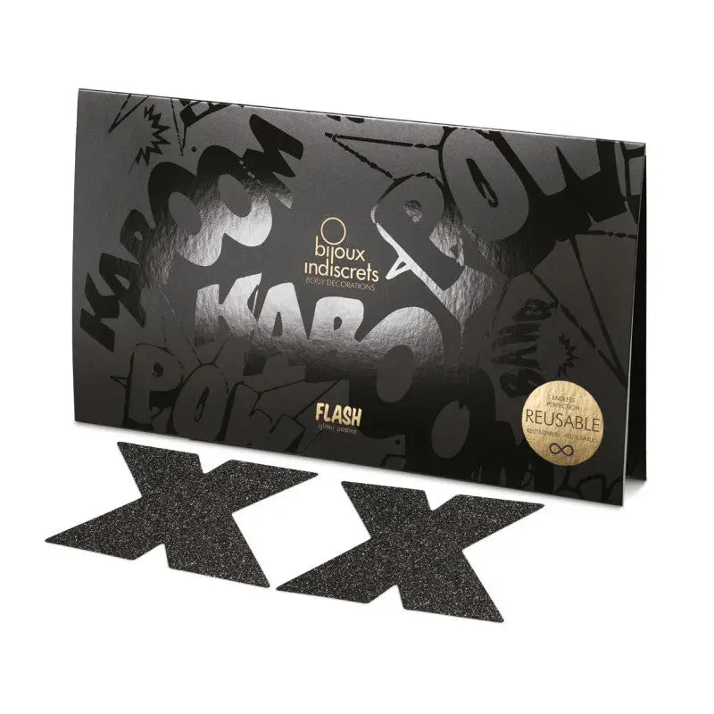 Cache-tétons croix flash noir, accessoire glamour pour une touche sexy. Idéal pour sublimer vos disponible chez LollyDoll