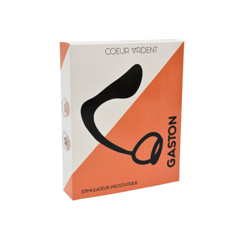 Stimulateur prostatique cockring silicone Gaston Coeur Ardent – vue profil partie prostatique courbée 150mm