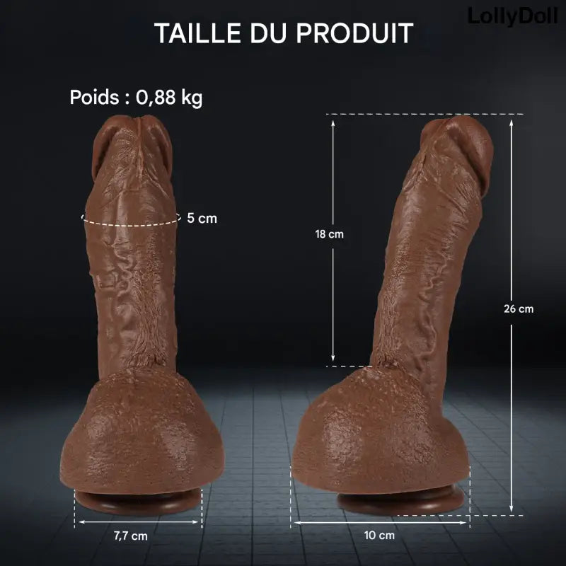 Gode texturé marron avec dimensions.