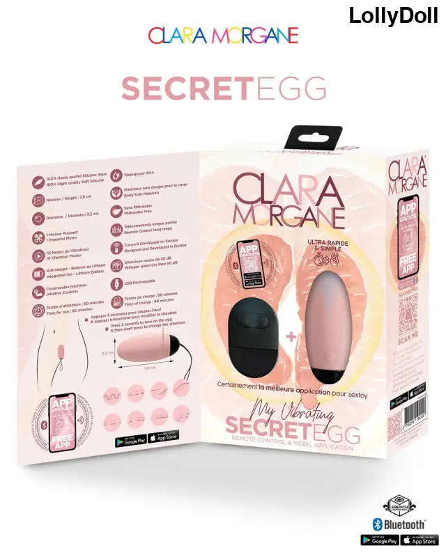 My vibrating secret egg - Rose - Clara Morgane - Oeuf vibrant connecté disponible dans votre sex-shop en ligne LollyDoll