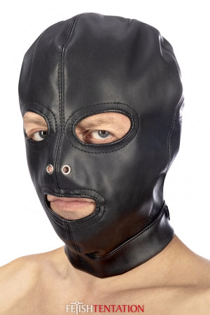 Cagoule BDSM 3 ouvertures en simili cuir