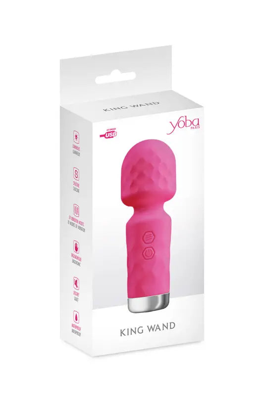 Vibrateur rose texturé dans son emballage.