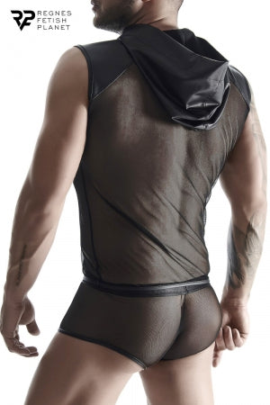 T-shirt à capuche wetlook et mesh
