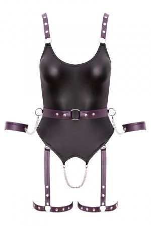 Body à jarretelles ouvert avec menottes Cottelli Bondage