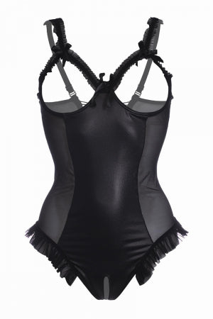 Body wetlook ouvert noir Mistique Christine