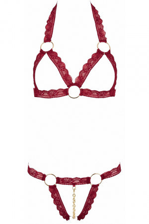 Ensemble string ouvert et seins nus bordeaux Cottelli Lingerie