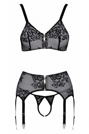 Ensemble coquin ouvert 3 pièces gris Cottelli Lingerie