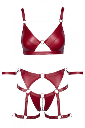 Set soutien-gorge et slip à jarretelles ouvert rouge Cottelli BONDAGE