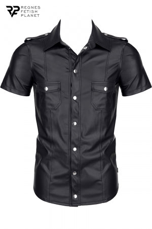Chemise manches courtes wetlook noire Luca