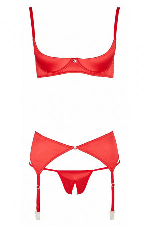 Ensemble lingerie 3 pièces ouvert rouge Cottelli Lingerie