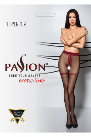Collants ouverts 20 deniers noir/rouge