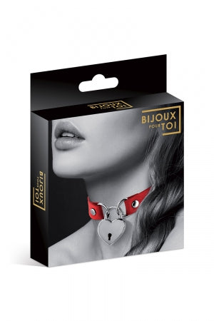 Collier rouge cadenas coeur