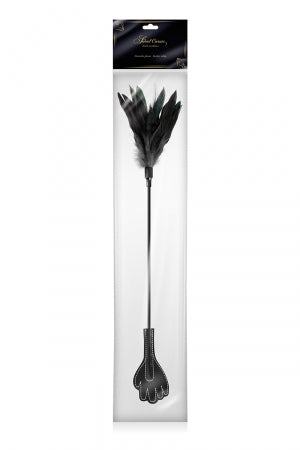Mini cravache main avec plumes noires
