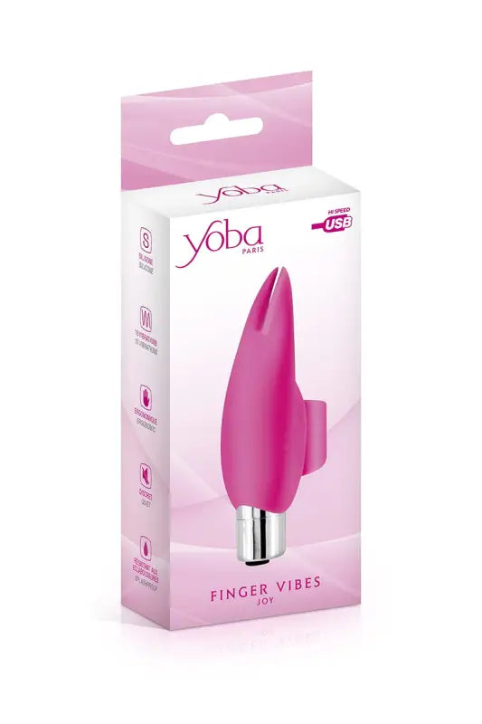 Vibrateur à doigt rose dans son emballage.