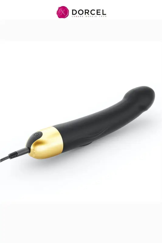 Vibrateur noir et or avec cordon.