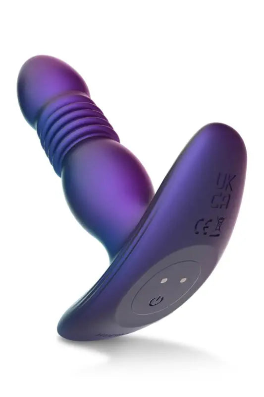 Vibrateur anal strié violet et bleu.