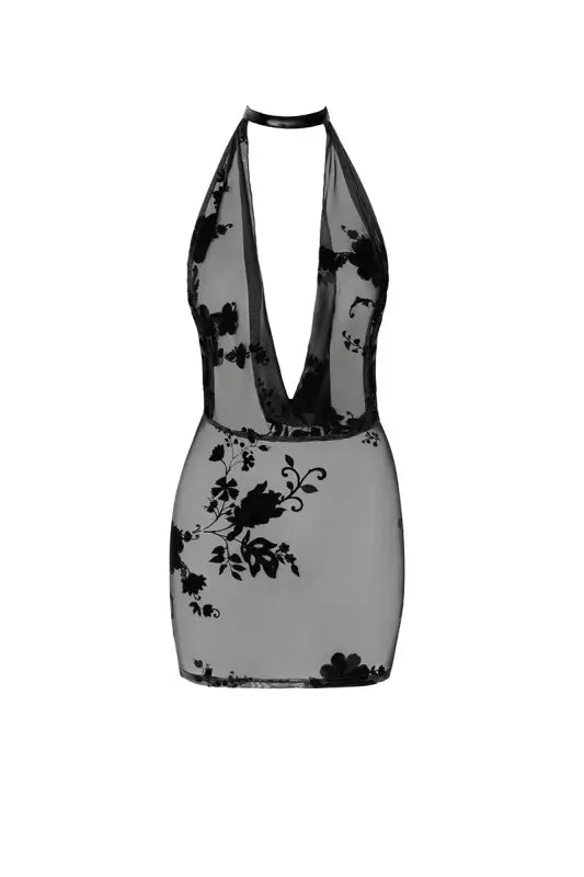 Robe dos nu en dentelle florale noire.