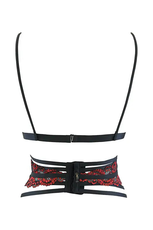 Lingerie en dentelle noire et rouge.
