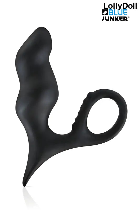 Masseur de prostate noir avec boucle pour les doigts.